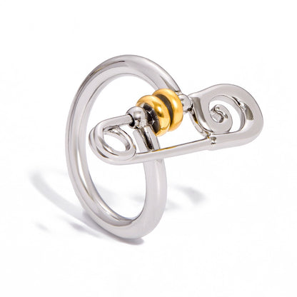 18K Gold and Silver Two Tone Safety Pin Statement Ring