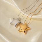 18K Gold Bright Star Pendant Statement Necklace