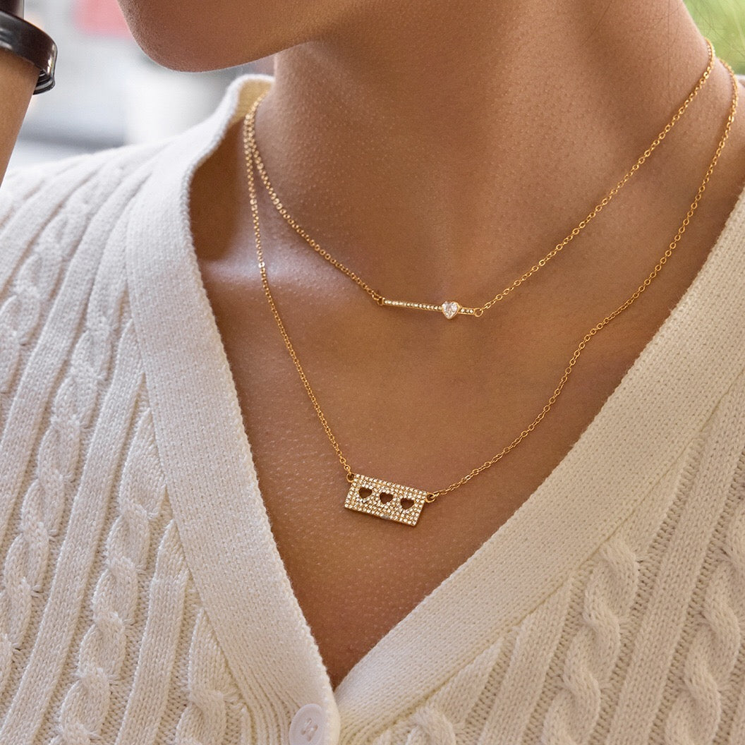 18K Gold Fully Iced Pave Heart Plate Pendant Necklace