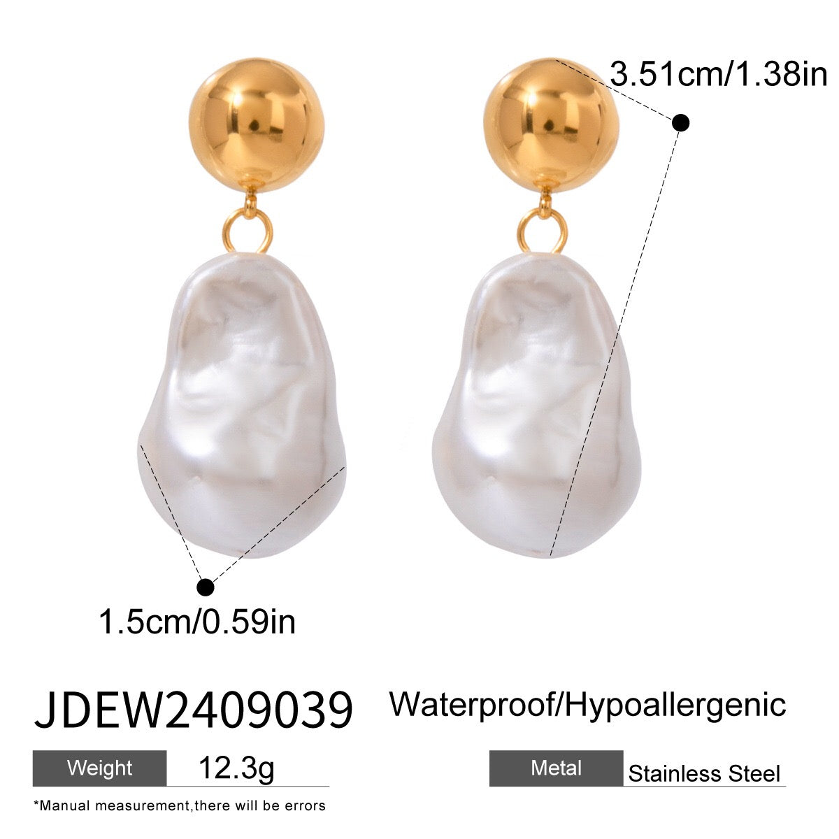 18K Gold Heiress Pearl Stud Dangle Earrings