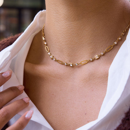 18K Gold Sparkle Season Dainty Chain Choker Necklace