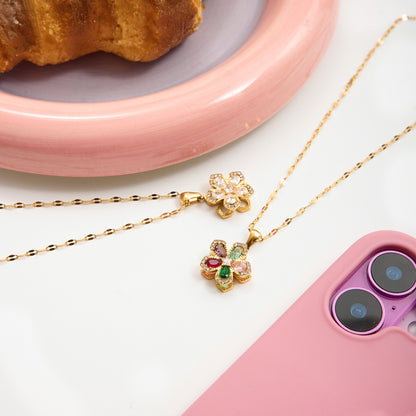 18K Gold Sweet Bloom Spinning Flower Pendant Necklace