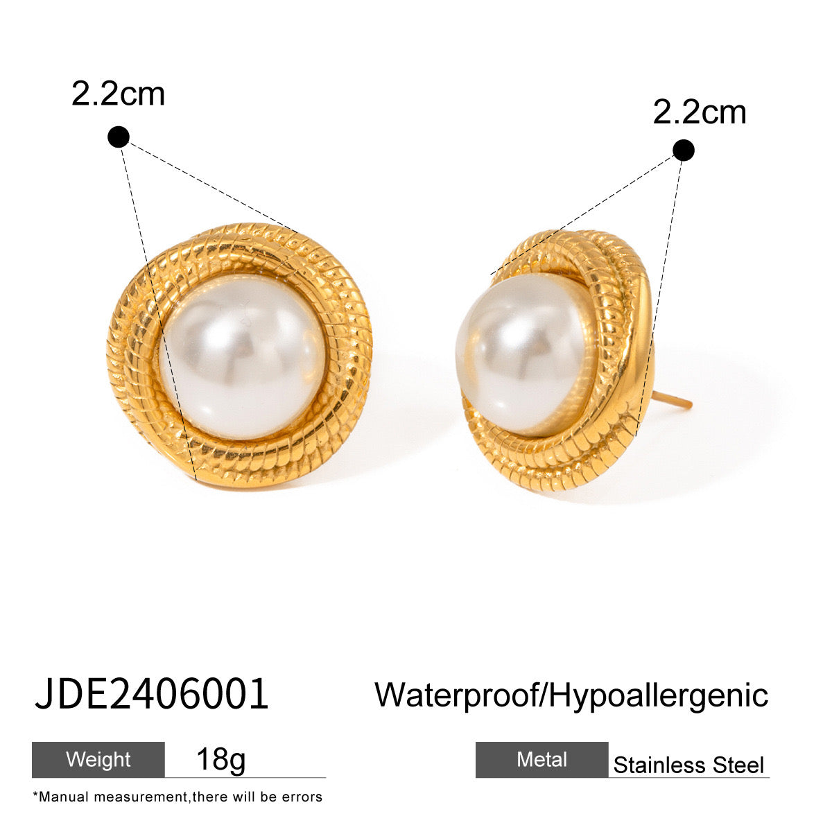 18K Gold Old Money Pearl Stud Earrings