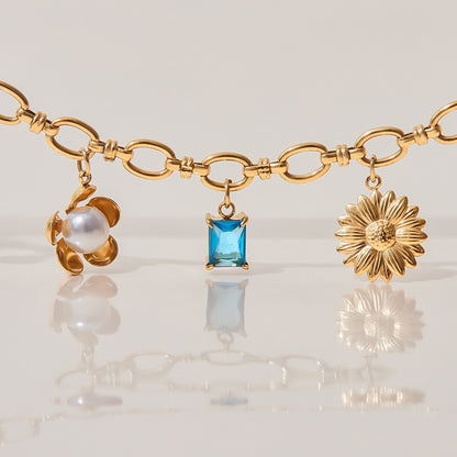 18K Gold Ocean Blue Charm Bracelet Sleek Bangle Stack