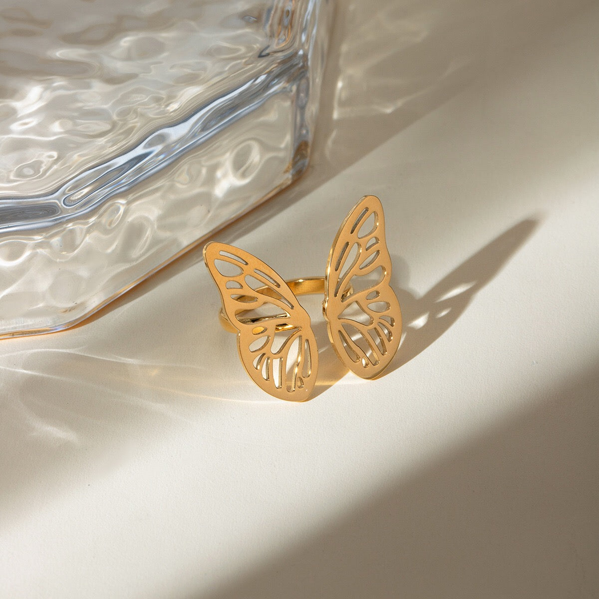 18K Gold Butterfly Wings Statement Cuff Ring