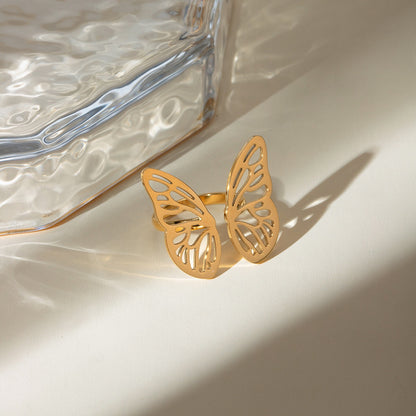 18K Gold Butterfly Wings Statement Cuff Ring