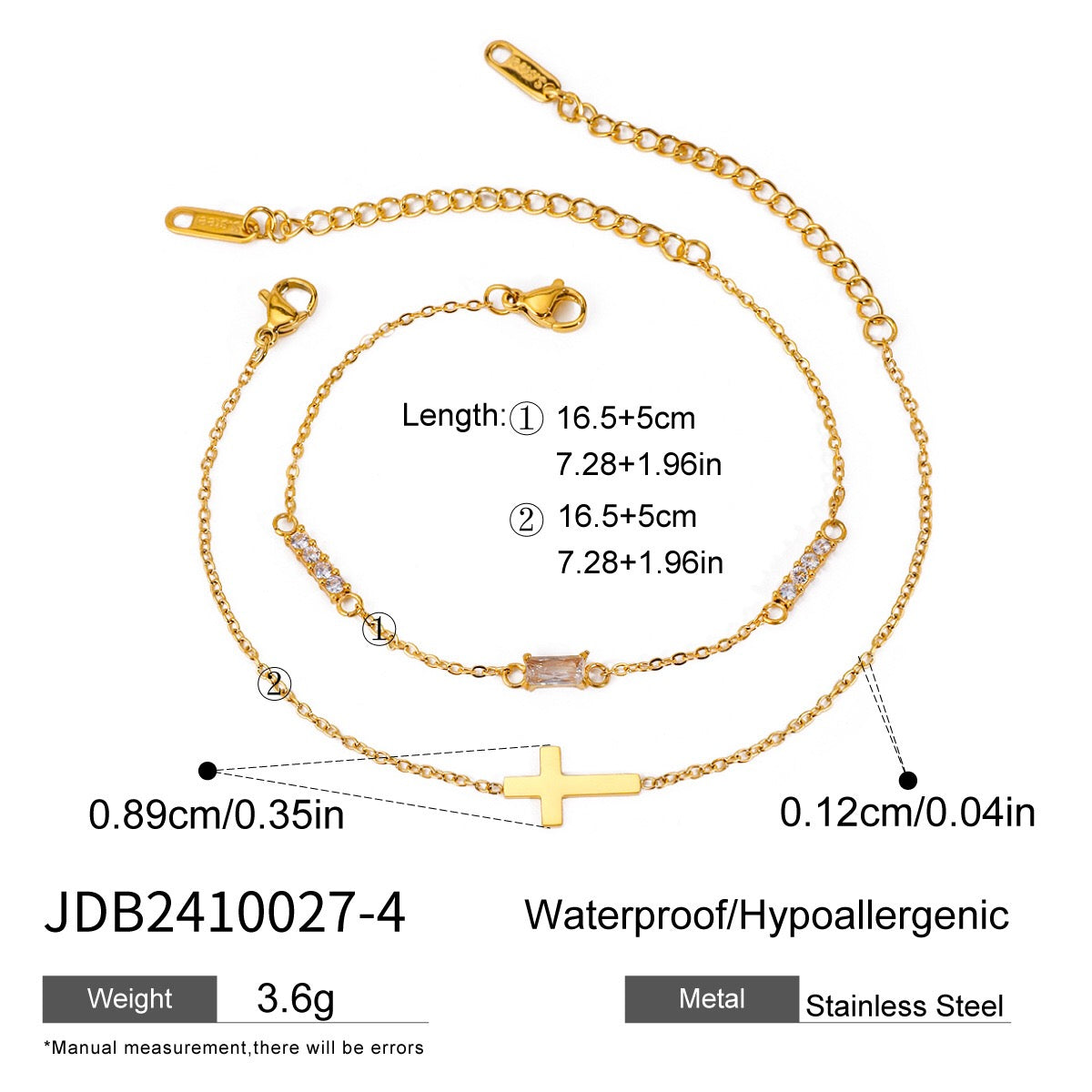 18K Gold Cross Birthstone Bracelets Set