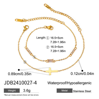 18K Gold Cross Birthstone Bracelets Set