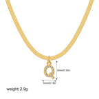 18K Gold Minimalist Glam Herringbone Chain Initial Dainty Necklace