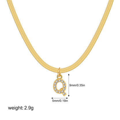 18K Gold Minimalist Glam Herringbone Chain Initial Dainty Necklace