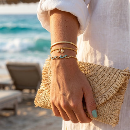 18K Gold Ocean Whisper Pave Blue Wave Dainty Chain Bracelet