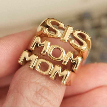 18K Gold MOM DAD BRO Letter Stacking Ring