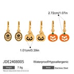 18K Gold Halloween Pumpkin Skull Small Hoop Huggie Earrings with Charm
