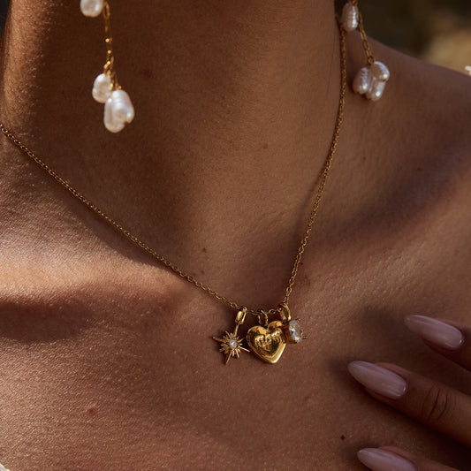 18K Gold Mom Heart Charm Necklace