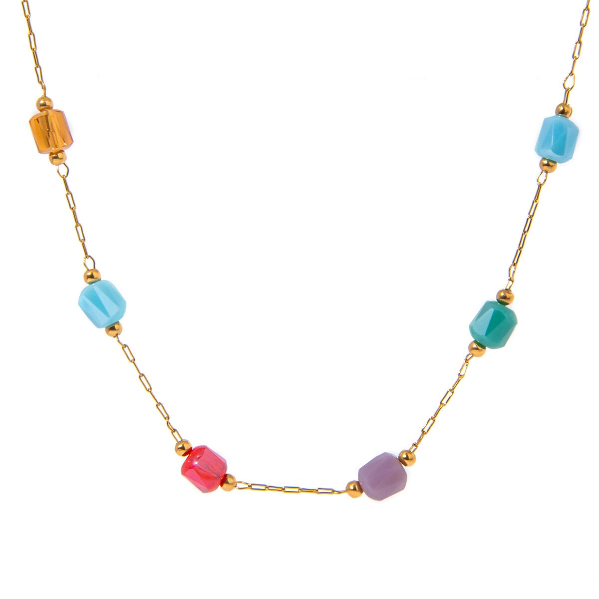 18K Gold Color Candy Beaded Chain Necklace