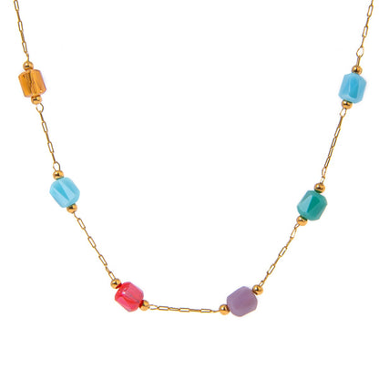 18K Gold Color Candy Beaded Chain Necklace
