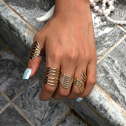 18K Gold Linear Muse Geometric Statement Ring