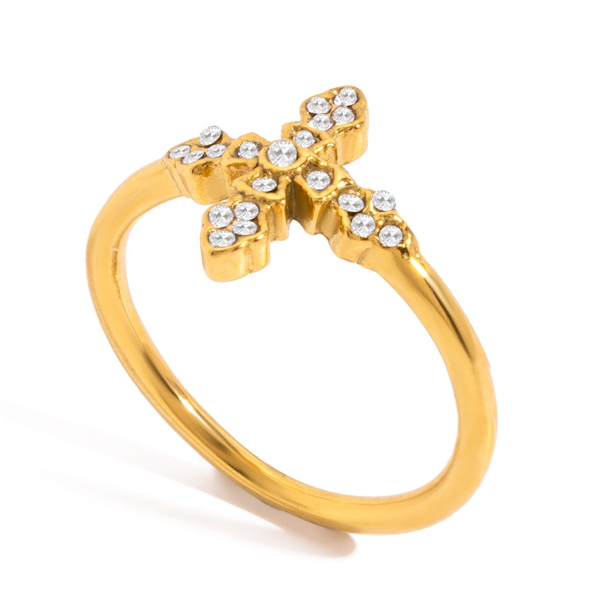 18K Gold Grace Cross Pave Stacking Rings