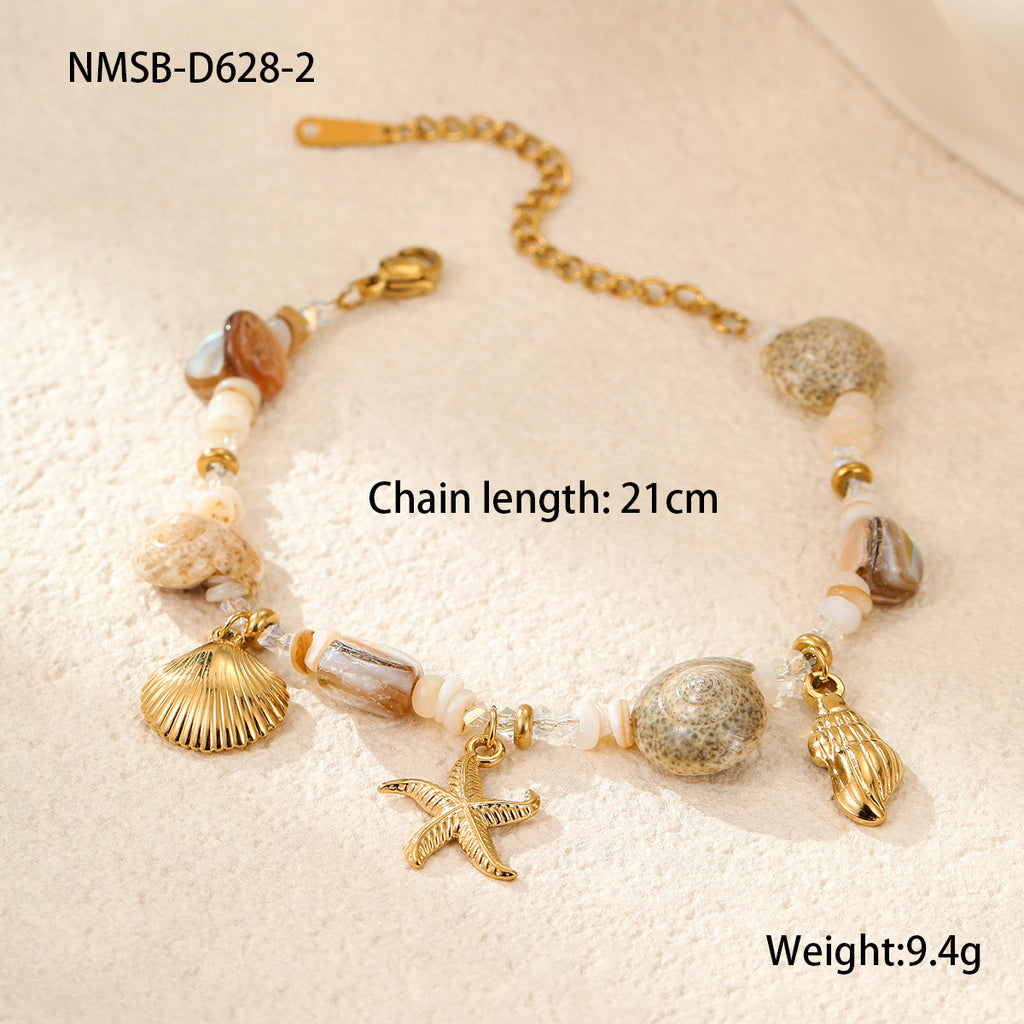 18K Gold Beach Vibe Starfish Shell Beaded Charm Bracelet