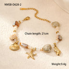 18K Gold Beach Vibe Starfish Shell Beaded Charm Bracelet