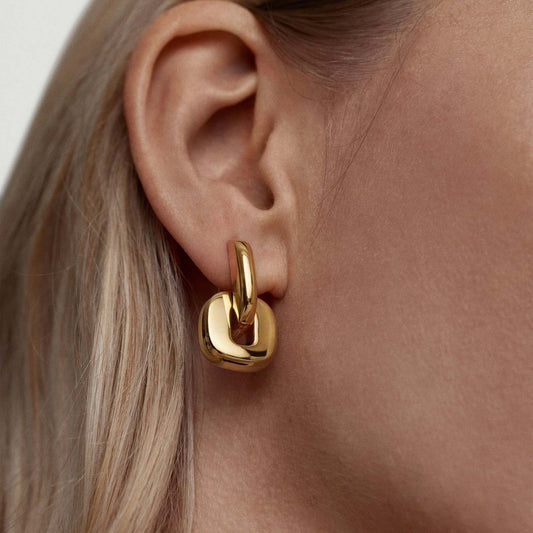 18K Gold Bold Link Statement Huggie Earrings