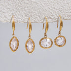 18K Gold Sway Bezel CZ Stone Dangle Earrings