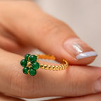 18K Gold Emerald Beaded Lucky Flower Ring