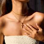 18K Gold Elegant Bling Cross Pendant Necklace