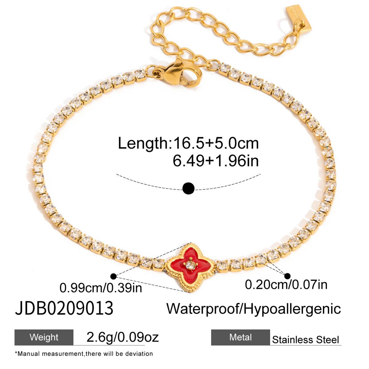 18K Gold Modern Fairytale Heart Bow Moon Clover Tennis Bracelet