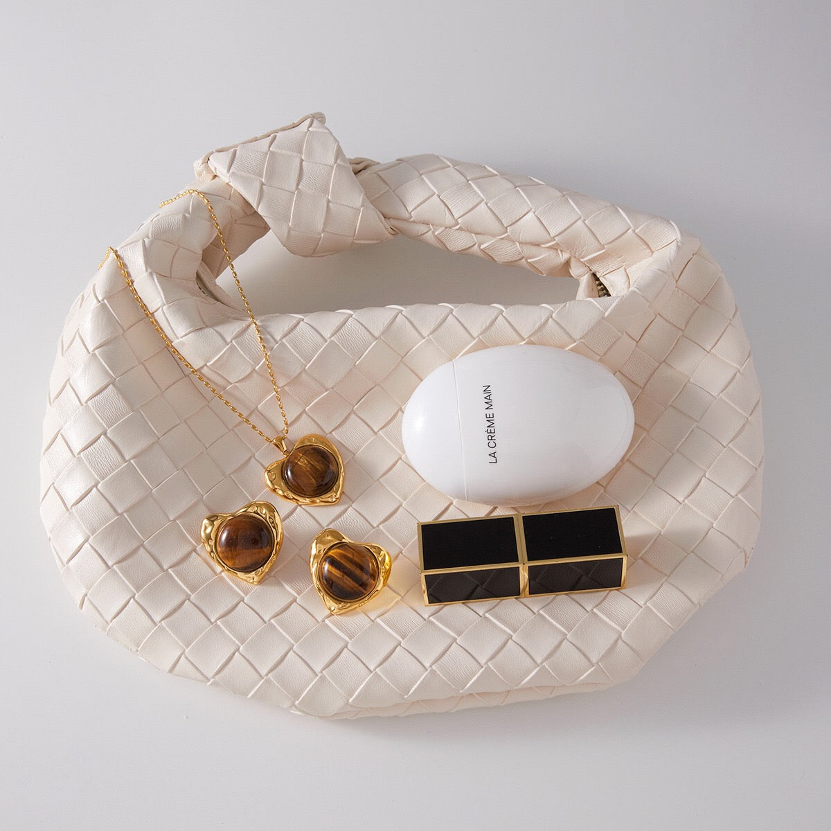 18K Gold Amber Kiss Tiger Eye Gemstone Heart Pendant Necklace