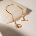 18K Gold Solstice Glow Sun Paperclip Chain Toggle Bracelet Jewelry Set