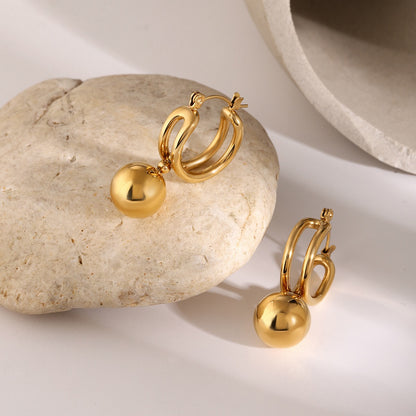 18K Gold Slideable Ball Drop Dangle Huggie Earrings