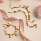 18K Gold Secret Lover Heart Lock and Key Charm Chunky Chain Bracelet