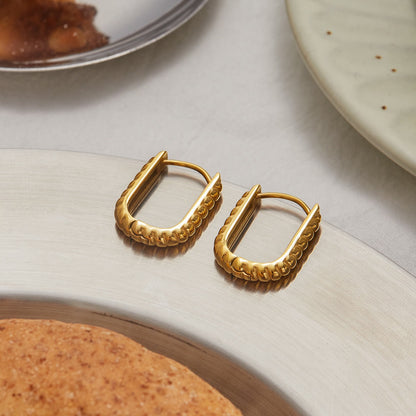 18K Gold Bare Ribbed Rectangle Huggie Earrings Cartilage Hoops Stack