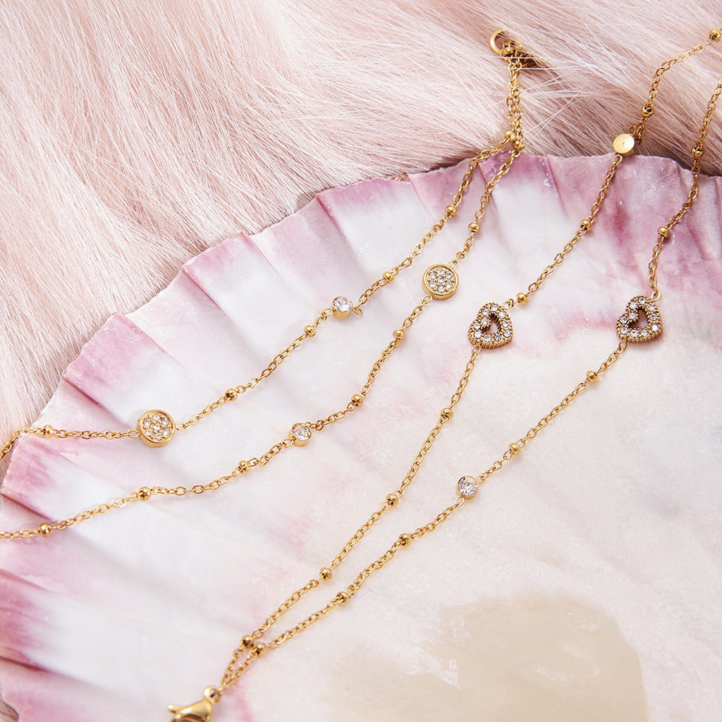 18K Gold Moonkiss Double Chain Heart Dainty Bracelet Stacks
