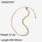 18K Gold Half Pearl Half Ball Chain Beaded Collar Necklace