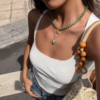 18K Gold Color Therapy Beaded Pendant Necklace