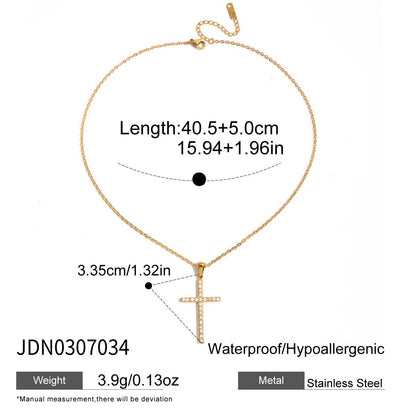 18K Gold Elegant Bling Cross Pendant Necklace