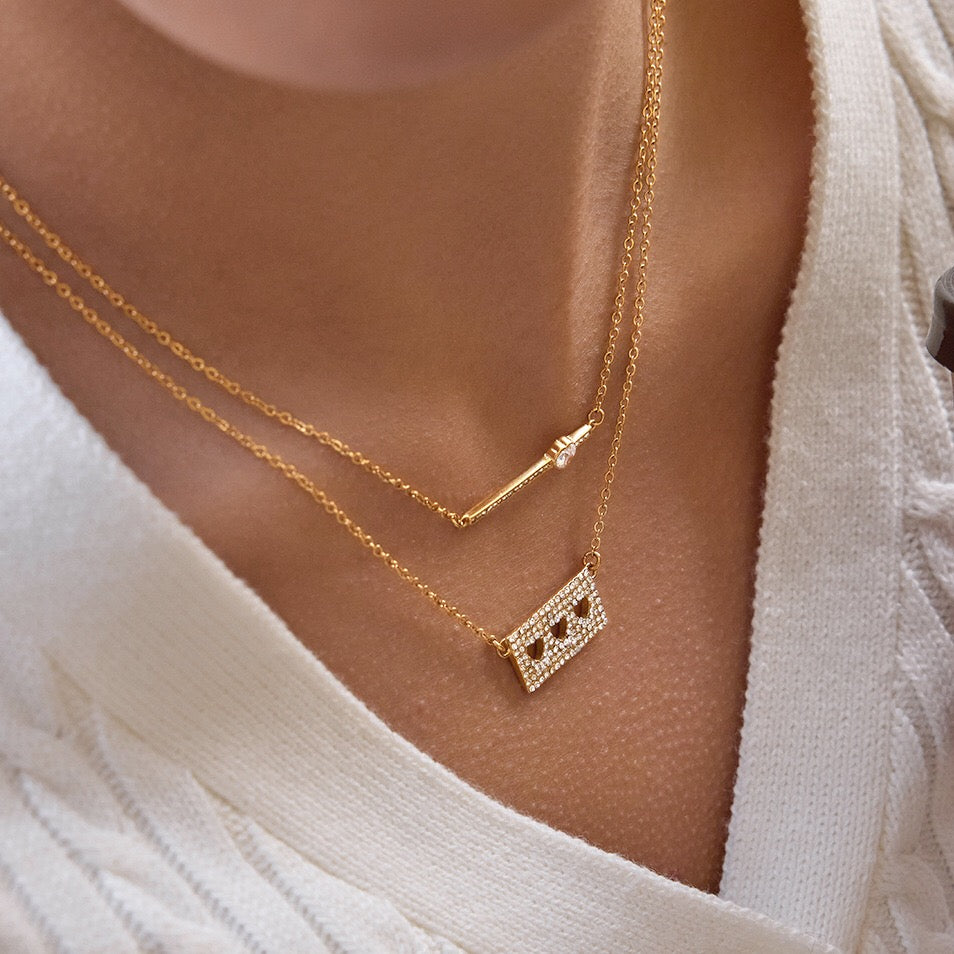 18K Gold Fully Iced Pave Heart Plate Pendant Necklace