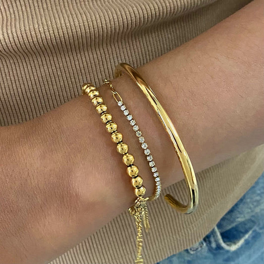 18K Gold The Fine Edit Beaded Chain Tennis Cuff Bangle Bracelet Stack