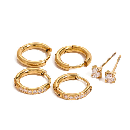 18K Gold Essential Small Hoop Huggie Earrings Set