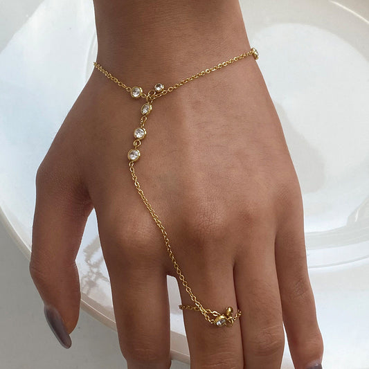 18K Gold Waterproof Trendy Bejeweled Hand Chain Bracelet