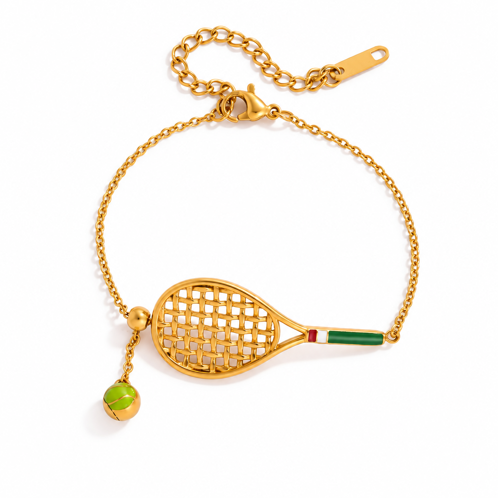 18K Gold Tennis Player Necklace & Bracelet Set