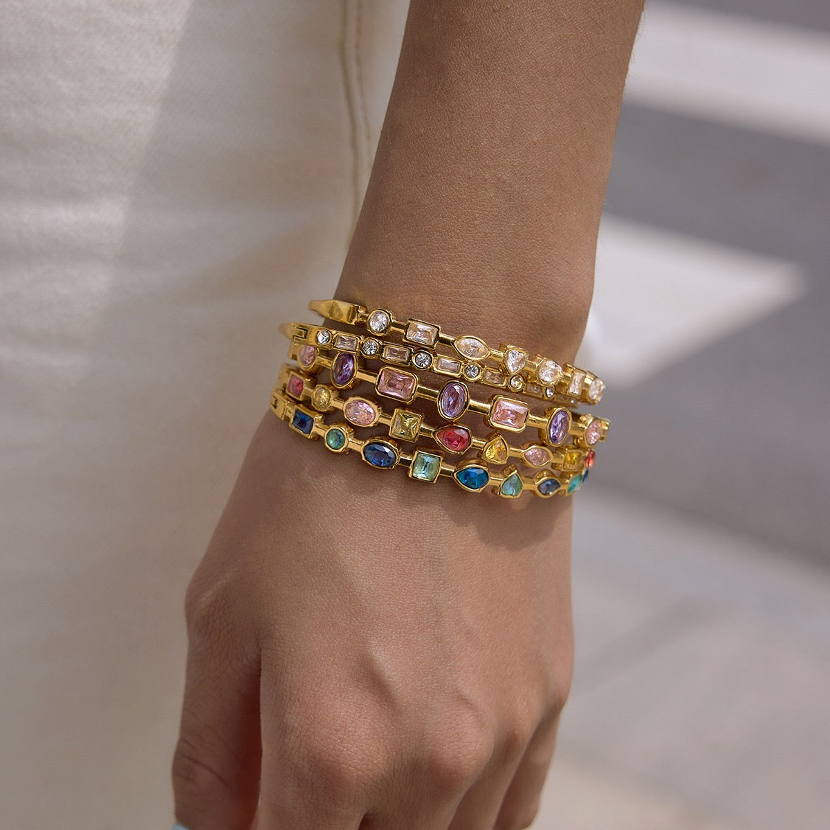 18K Gold Starlight Seduction Color Gem Bangle Bracelet