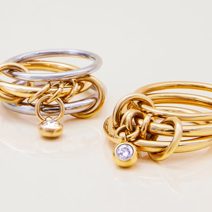 18K Gold and Silver Two Tone Bejeweled Multi Layers Spinelli Stacking Rings