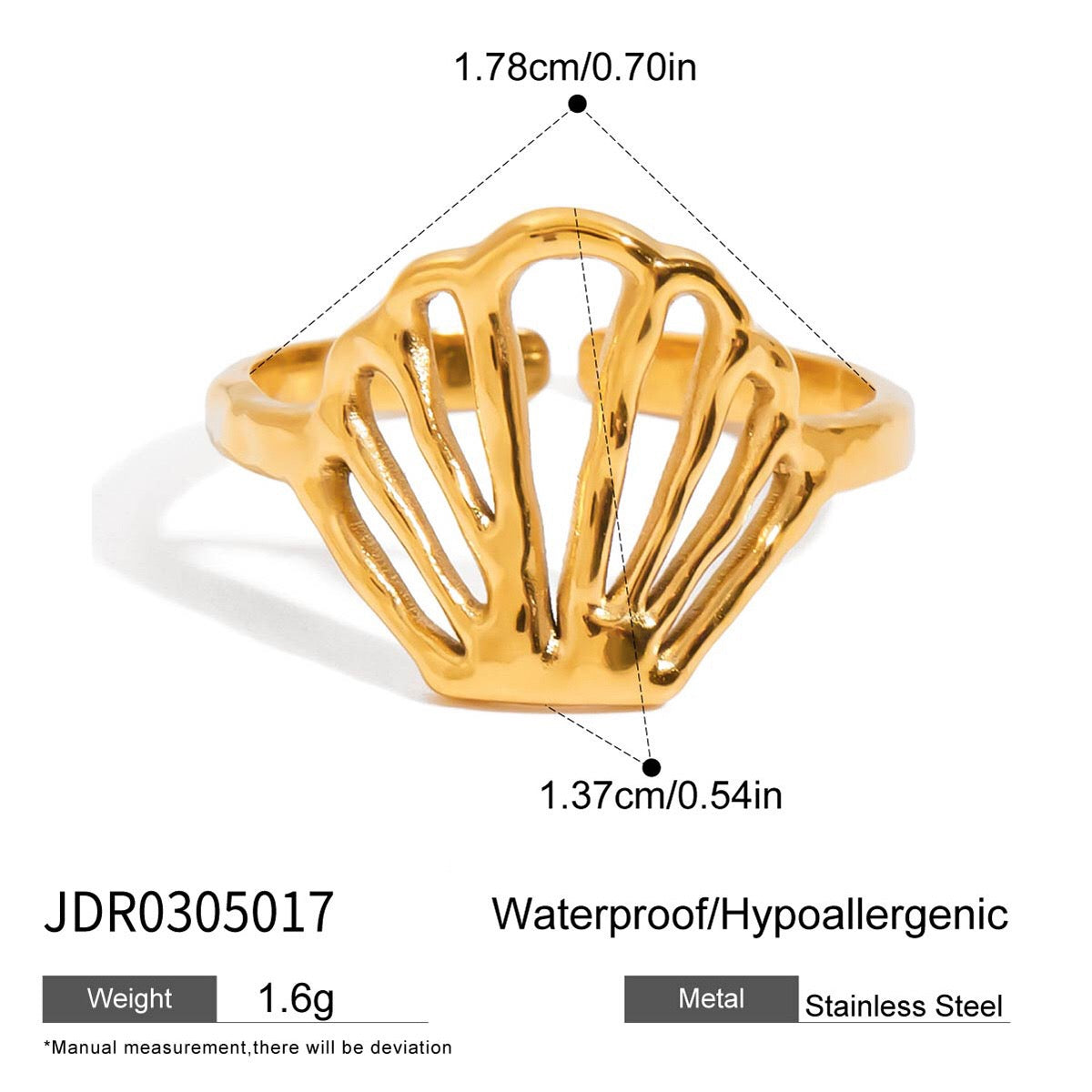 18K Gold Coastal Life Seashel Coral Starfish Ring Sets