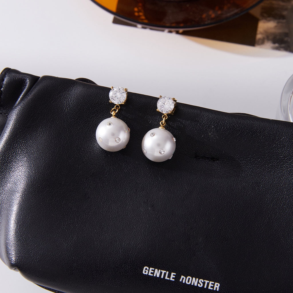 18K Gold Eternal Gleam Pearl Drop CZ Stud Dangle Earrings