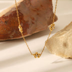 18K Gold Beaded Flower Chain Collar Necklace