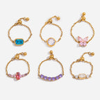 18K Gold Daydream Pink Butterfly Color Stones Adjustable Chain Ring