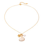 18K Gold Seashell Starfish Pearl Charm Long Necklace